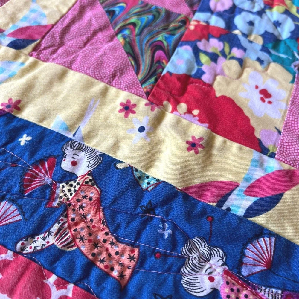 Handmade Patchwork Quilt Wall Hanging Floral Geisha Lap Quilt 43x32
